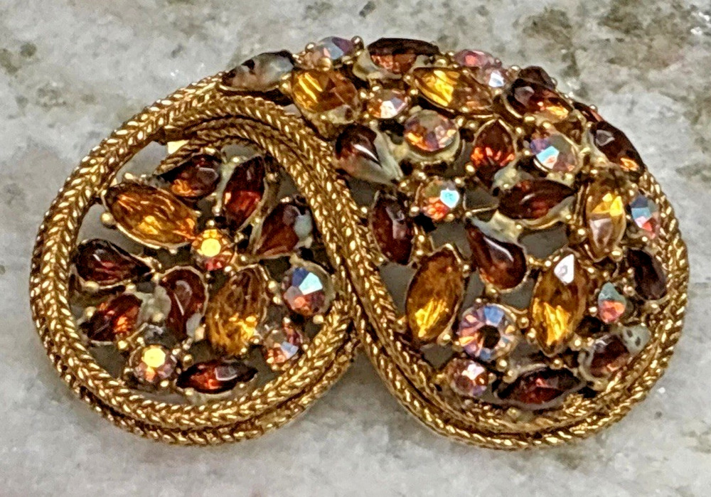 Rare Unique Arthur Pepper ART~Brilliant Amber Crystals~Loop Swirl Brooch R25